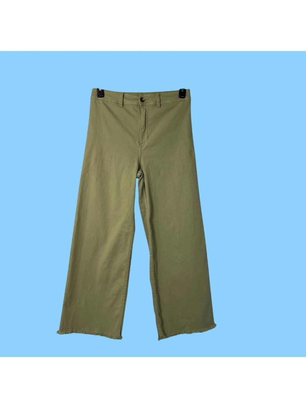 Billabong Womens 31 Sage Green High Rise Wide Leg Ankle/Crop Pants Raw Hem Used